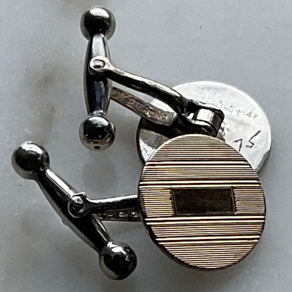 Vintage Art Deco Cufflinks 14k Yellow Gold & Sterling Silver Engravable - Picture 2 of 8